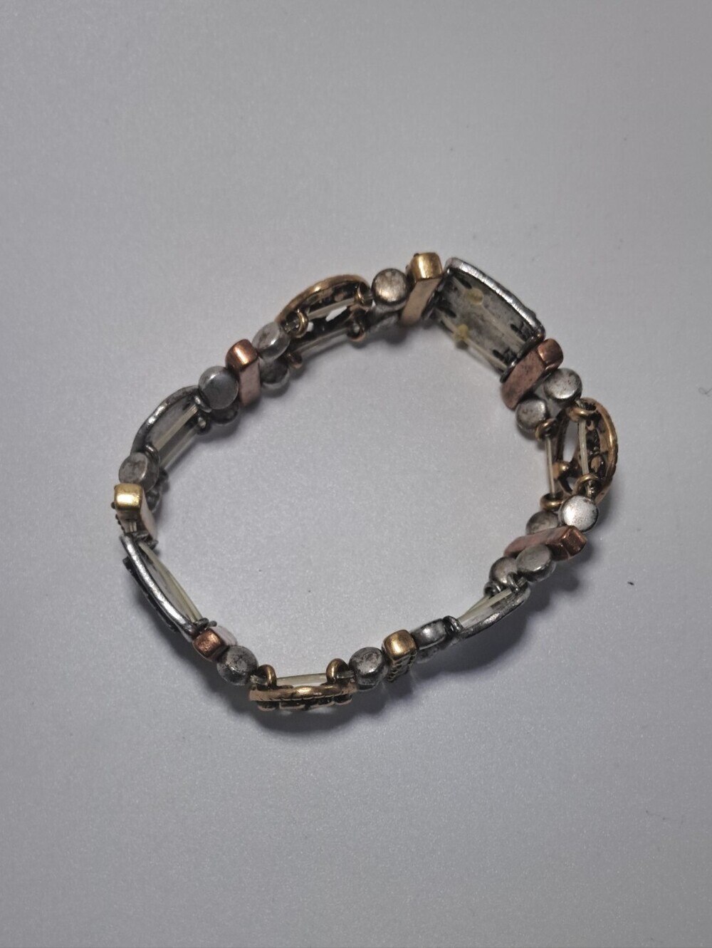 Mixed Metal 'Peace Joy Happy' Stretch Bracelet - Gold & Silver - Picture 4 of 4